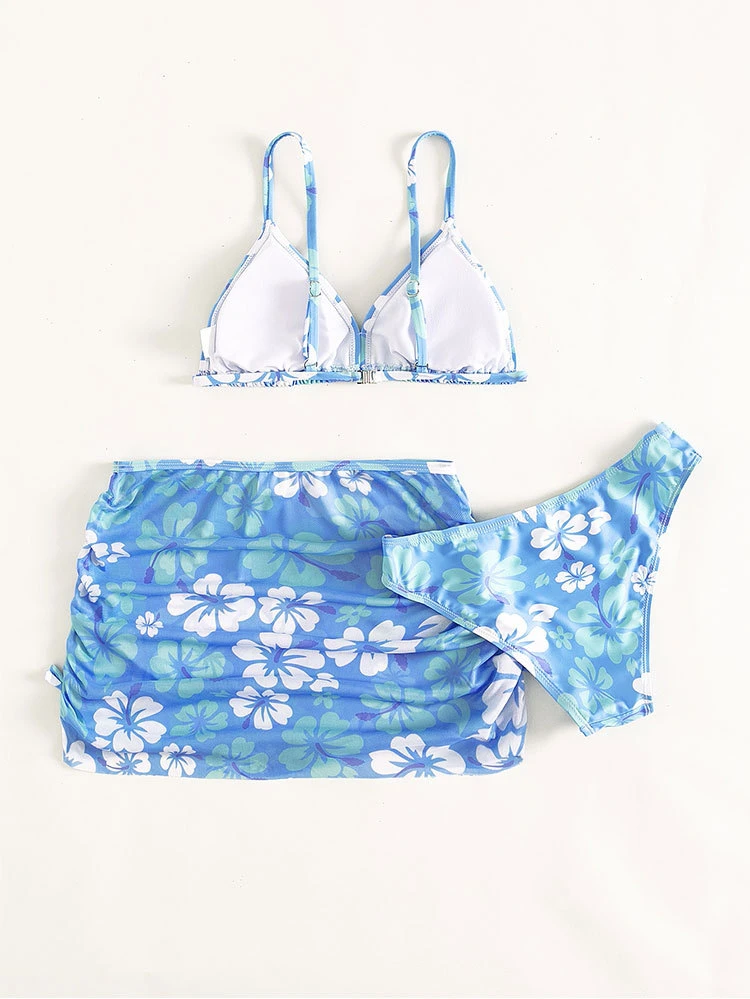 Blue Sakura Swimsuit Three-Piece Girls Bikini