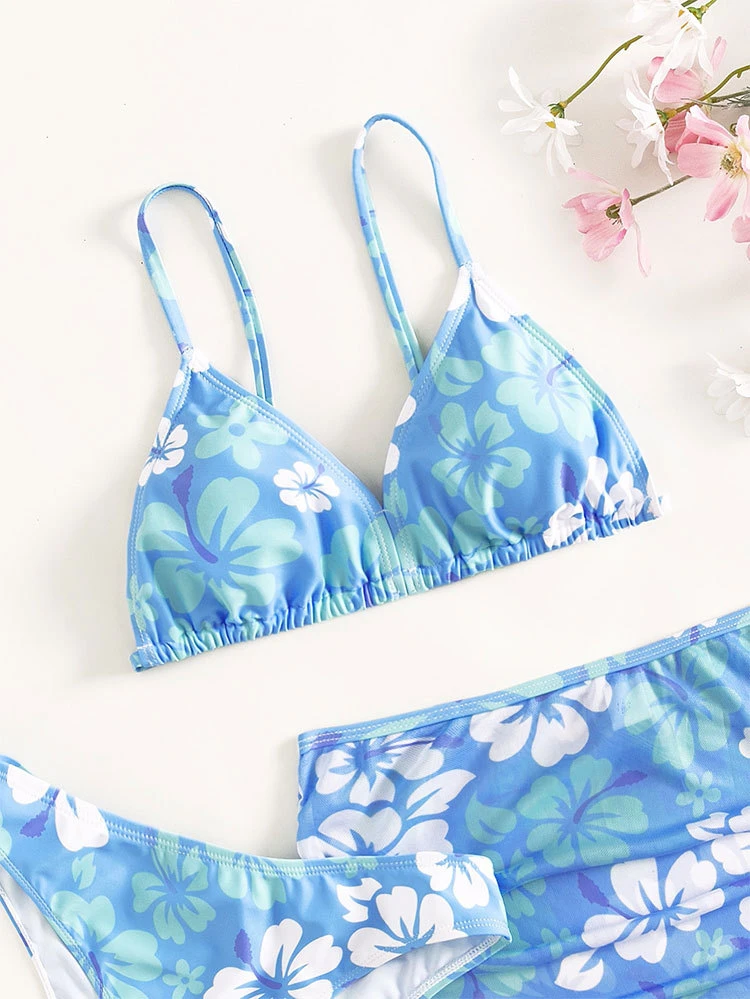 Blue Sakura Swimsuit Three-Piece Girls Bikini