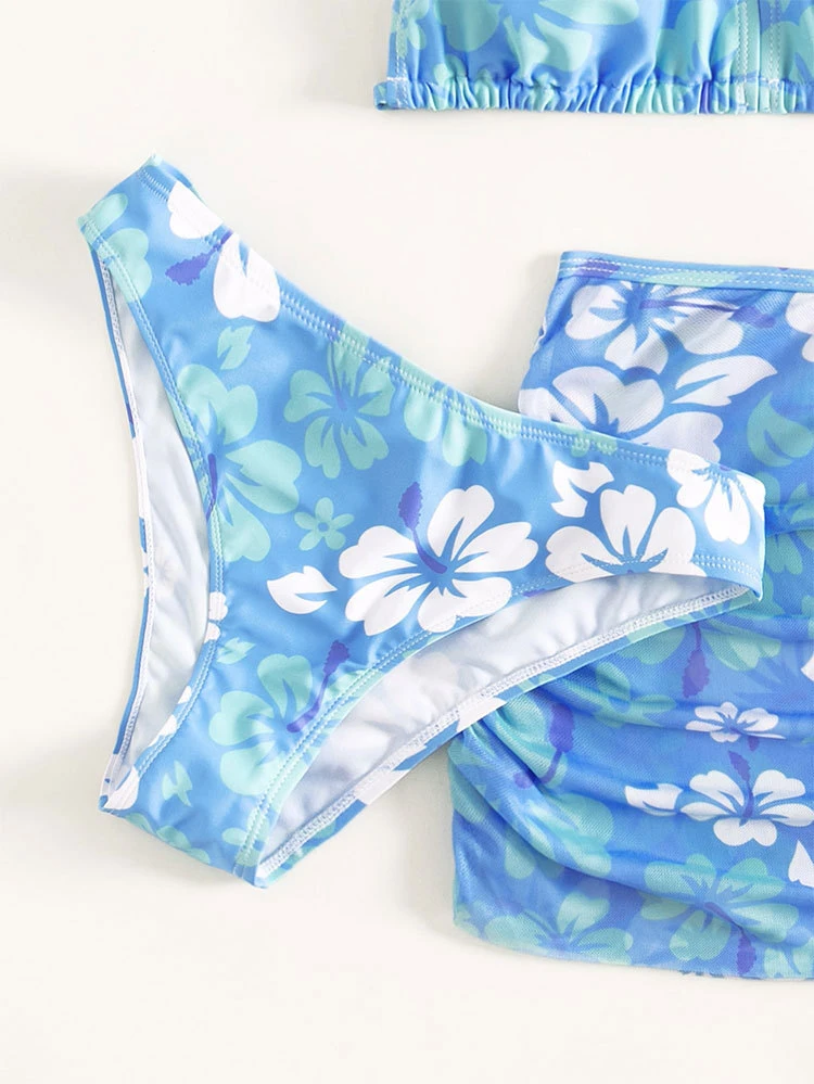 Blue Sakura Swimsuit Three-Piece Girls Bikini