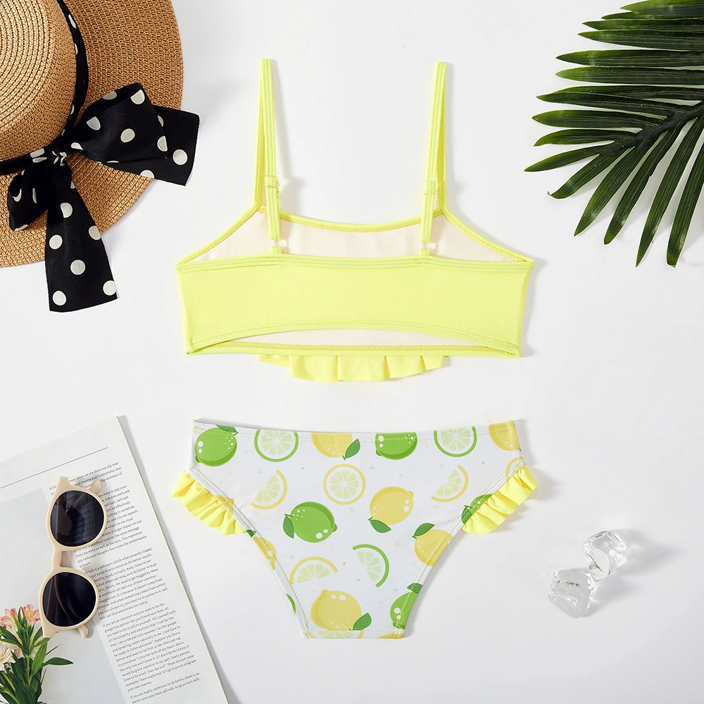 Fruit Print Kid&prime; S Swimsuit Suspender Cool Bikini Set