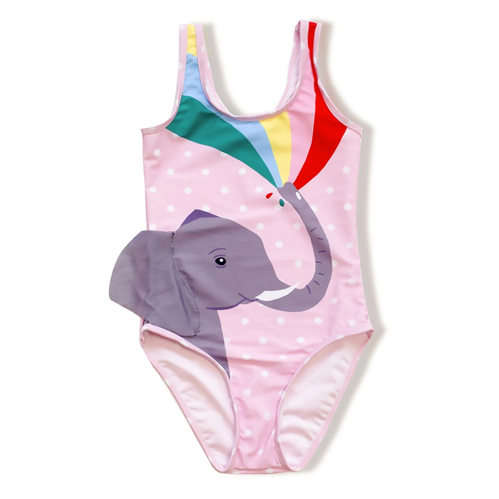 2023 New Style Cartoon Printed One-Piece Girl&prime; S Swimsuit Rainbow Little Elephant Bikini