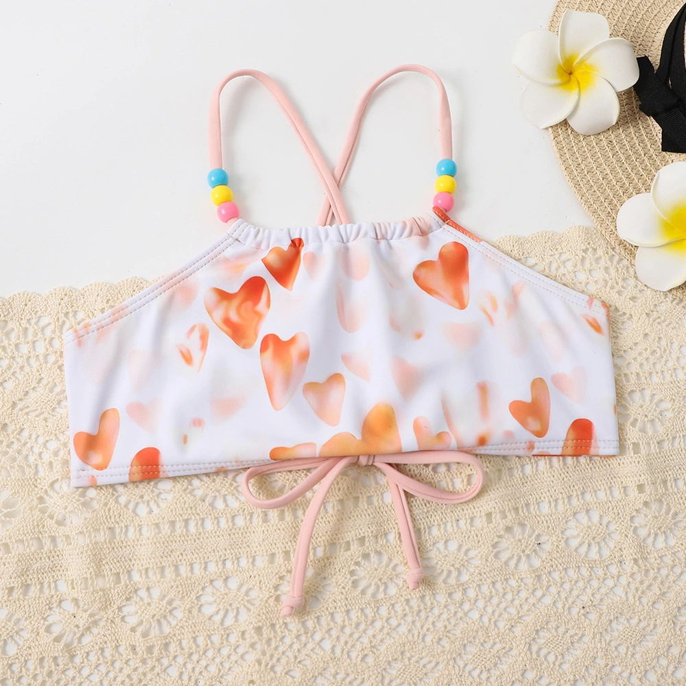 Two-Piece Kid&prime; S Swimsuit Cute Triangle Style Drawstring with Ruffle Bikini