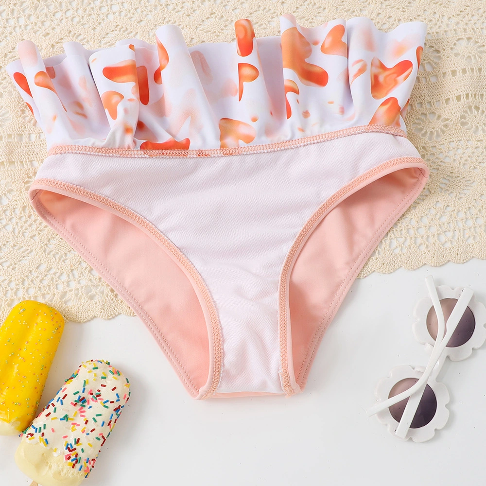 Two-Piece Kid&prime; S Swimsuit Cute Triangle Style Drawstring with Ruffle Bikini