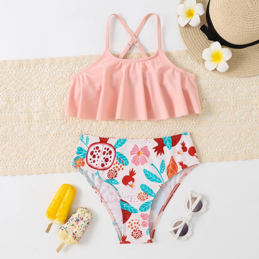 Girl&prime; S Swimsuit Colorful Leaf Printing with Ruffles Kid&prime; S Two Piece Bikini