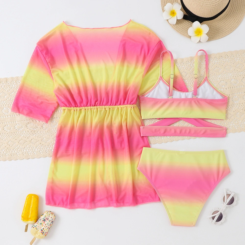 Cute Pink and Yellow Combo Three - Piece Girl&prime;s Swimsuit