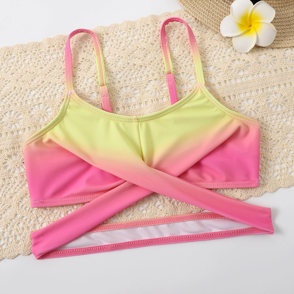 Cute Pink and Yellow Combo Three - Piece Girl&prime;s Swimsuit