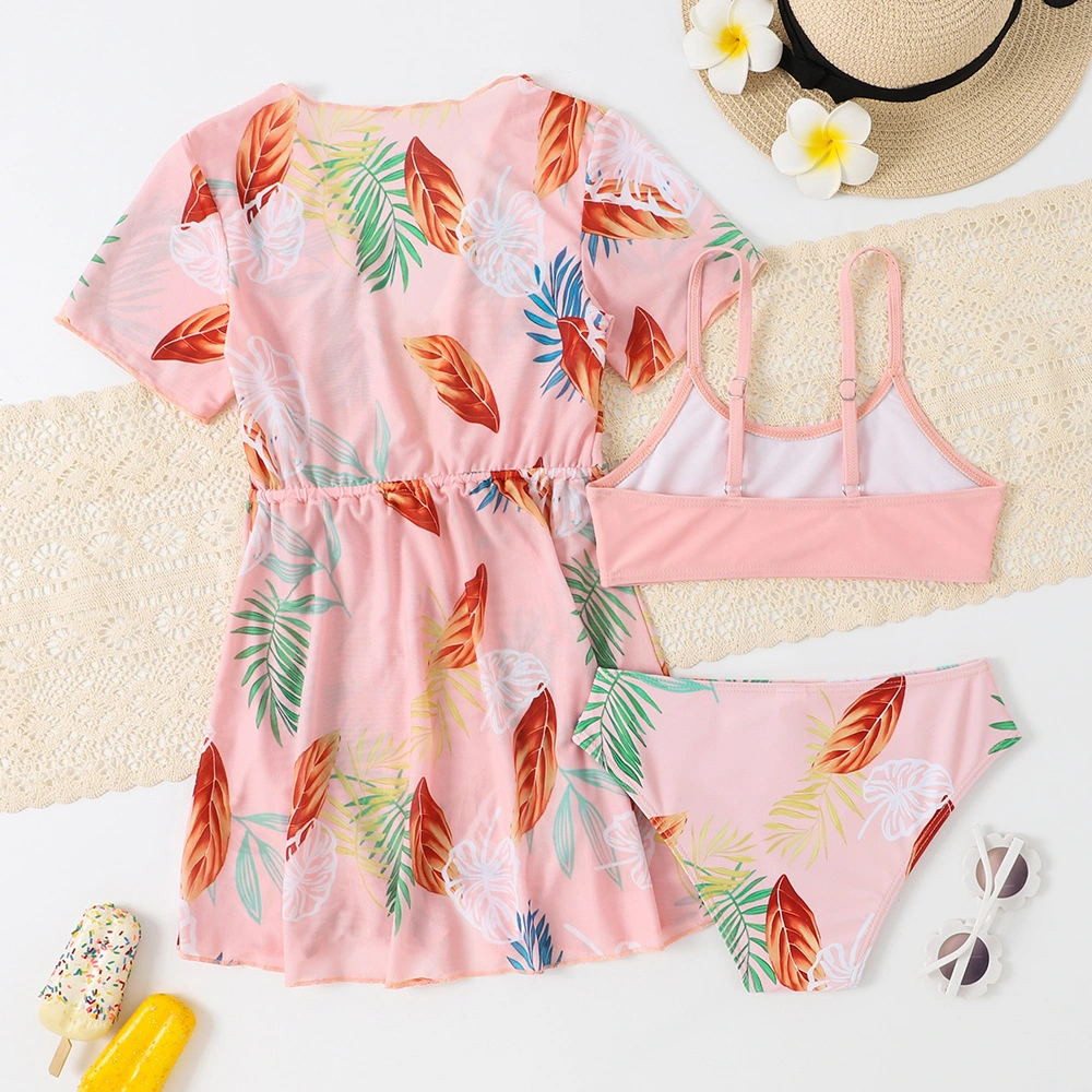 2023 New Style Children&prime;s Swimsuit Three-Piece Amazon Peach Printinmg Girl&prime;s Swimsuit with Smock