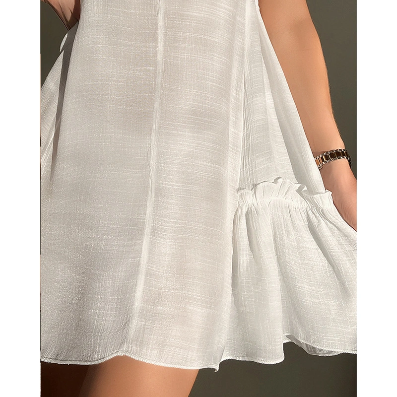 V-Neck Pull-Head Ruffled Skirt Back Lace Hollow Beach Holiday Short Cover up Dress