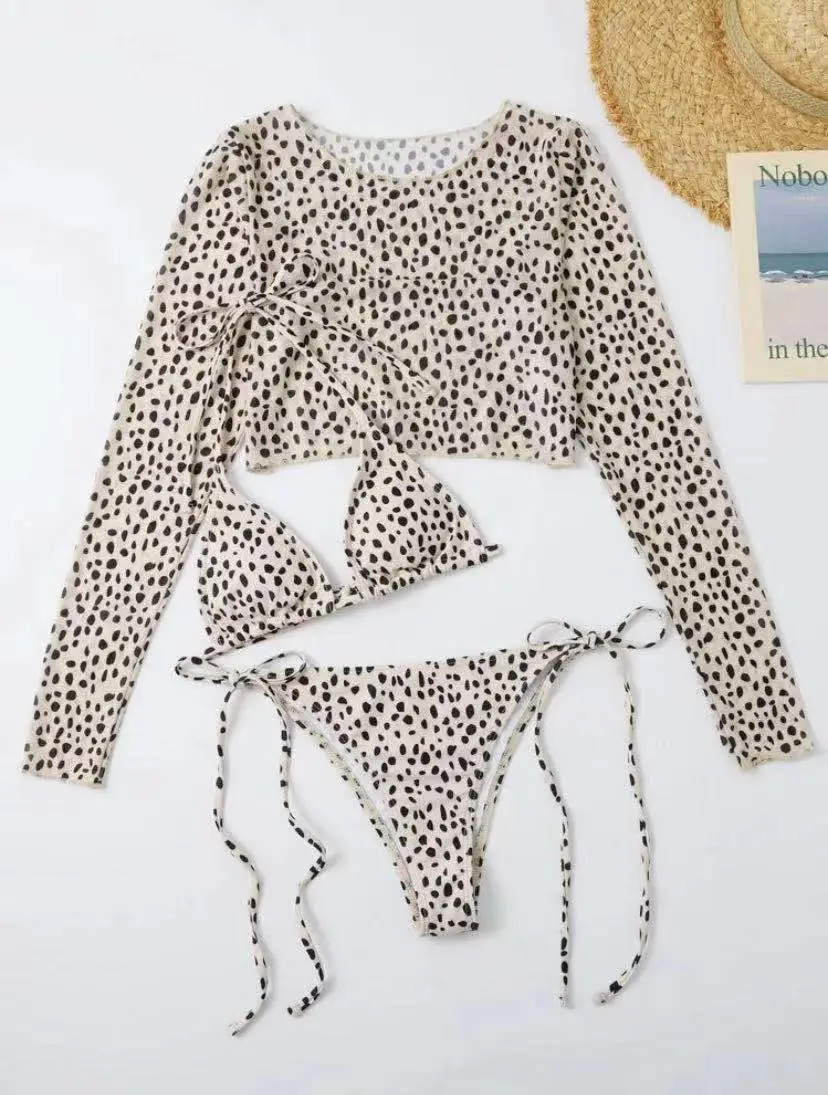 Amazon European Leopard DOT Print 3 Pieces Bikini Swimsuits &amp; Top