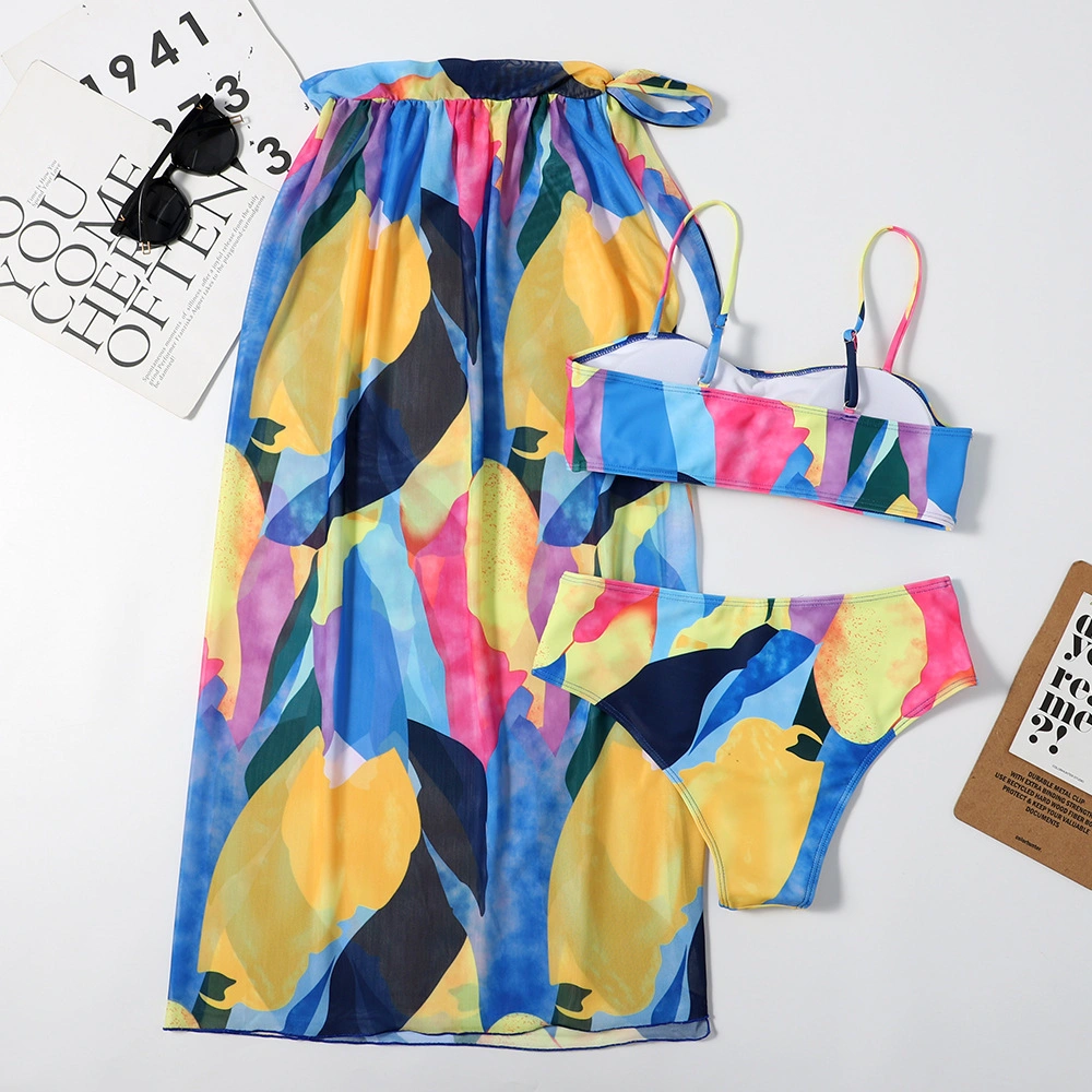 3 PCS Abstract Print Women&prime;s Bikini Swimsuits &amp; Cover up