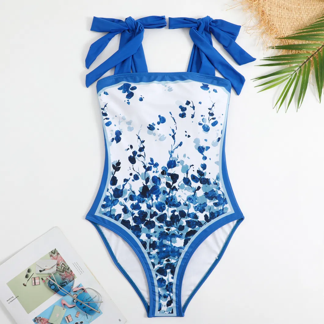 2023 Sexy One-Piece Floral Printed Swimsuit Satin Printed Smock