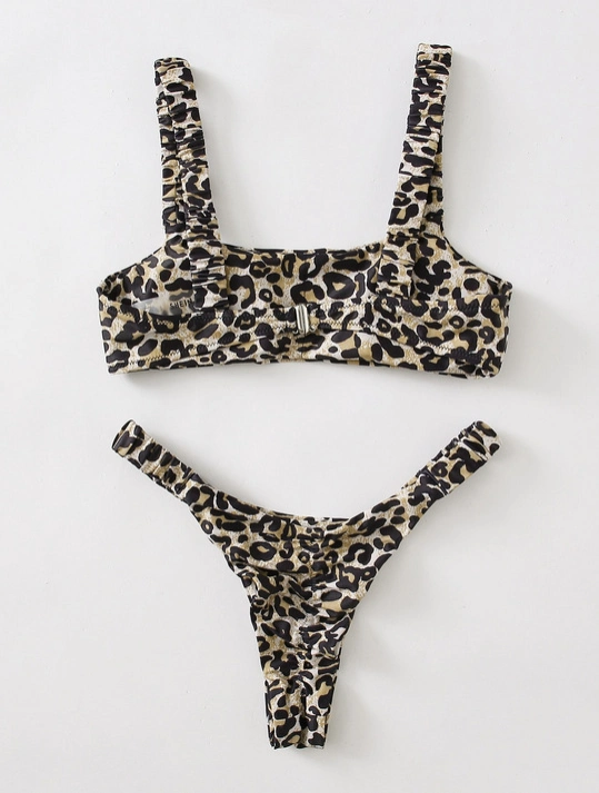 2024 Animal Printing High Cut Elastic Strap &amp; Waist Band Bikini Swimsuits