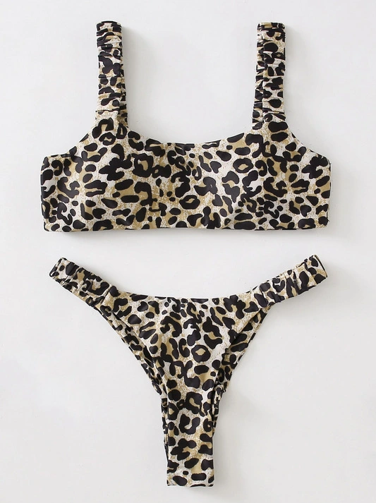 2024 Animal Printing High Cut Elastic Strap &amp; Waist Band Bikini Swimsuits