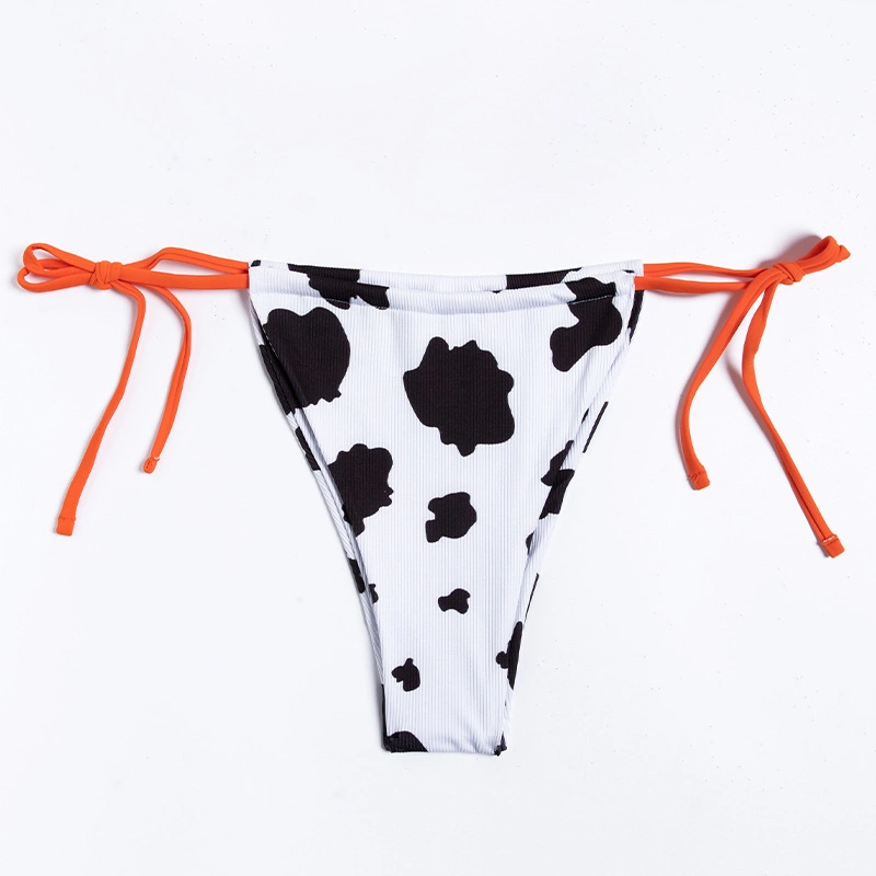 2023 Cow Print Contrast Strap Tie Front Frill Trim Bikini Swimsuits