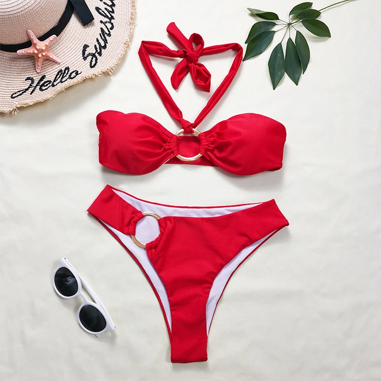 2023 Amazon O Ring Halter Irregualar High Cut Bikini Swimsuits