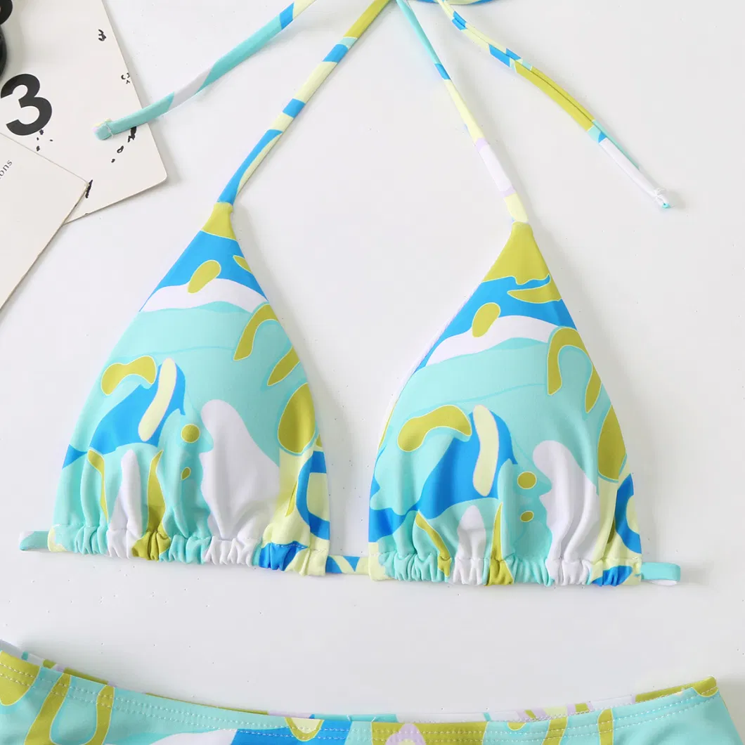 2023 Abstract Print Triangle Halter Bikini Swimsuits Bathing Suits