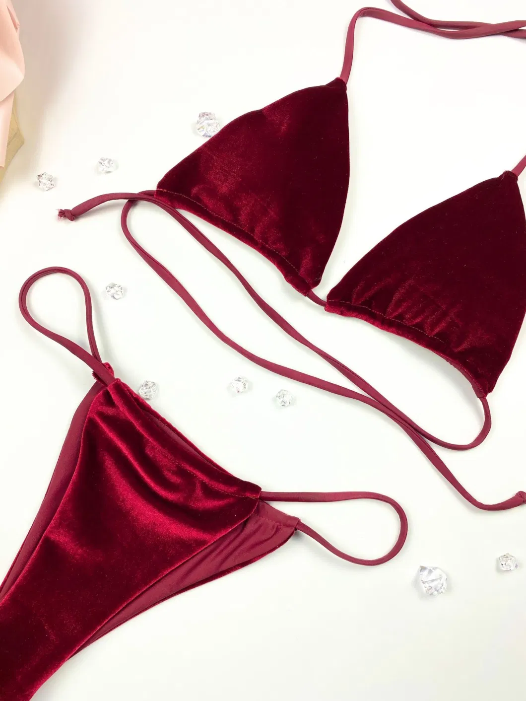 2022 Solid Velvet Women Sexy Micro Bikini Set Women Swimwear