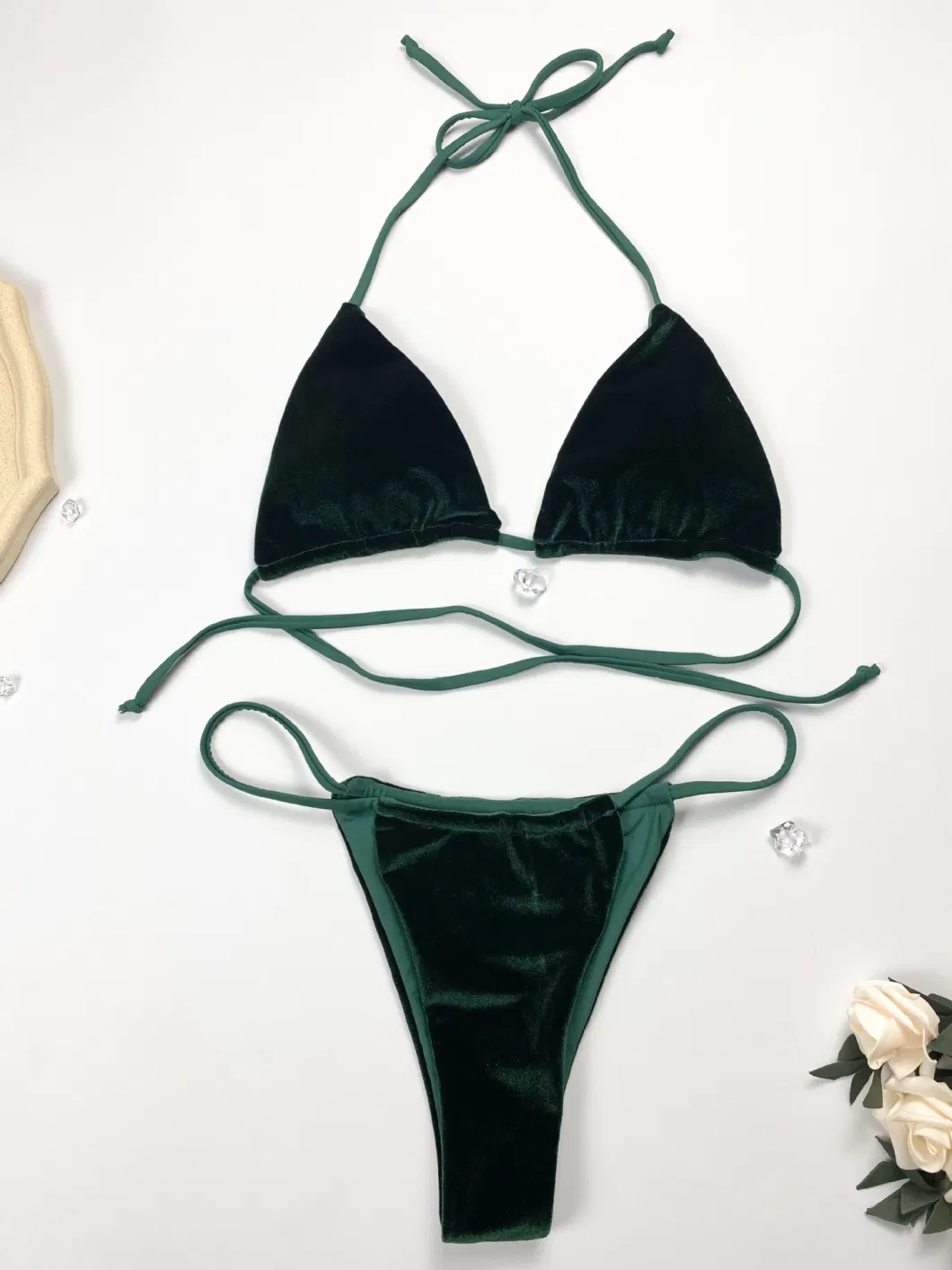 2022 Solid Velvet Women Sexy Micro Bikini Set Women Swimwear