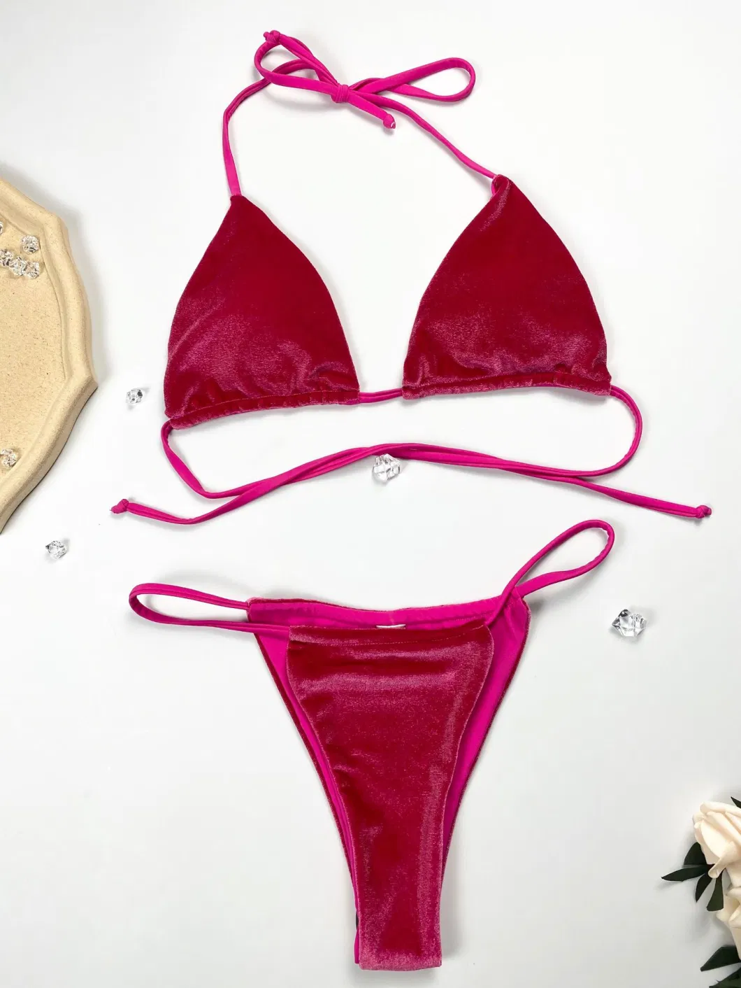 2022 Solid Velvet Women Sexy Micro Bikini Set Women Swimwear