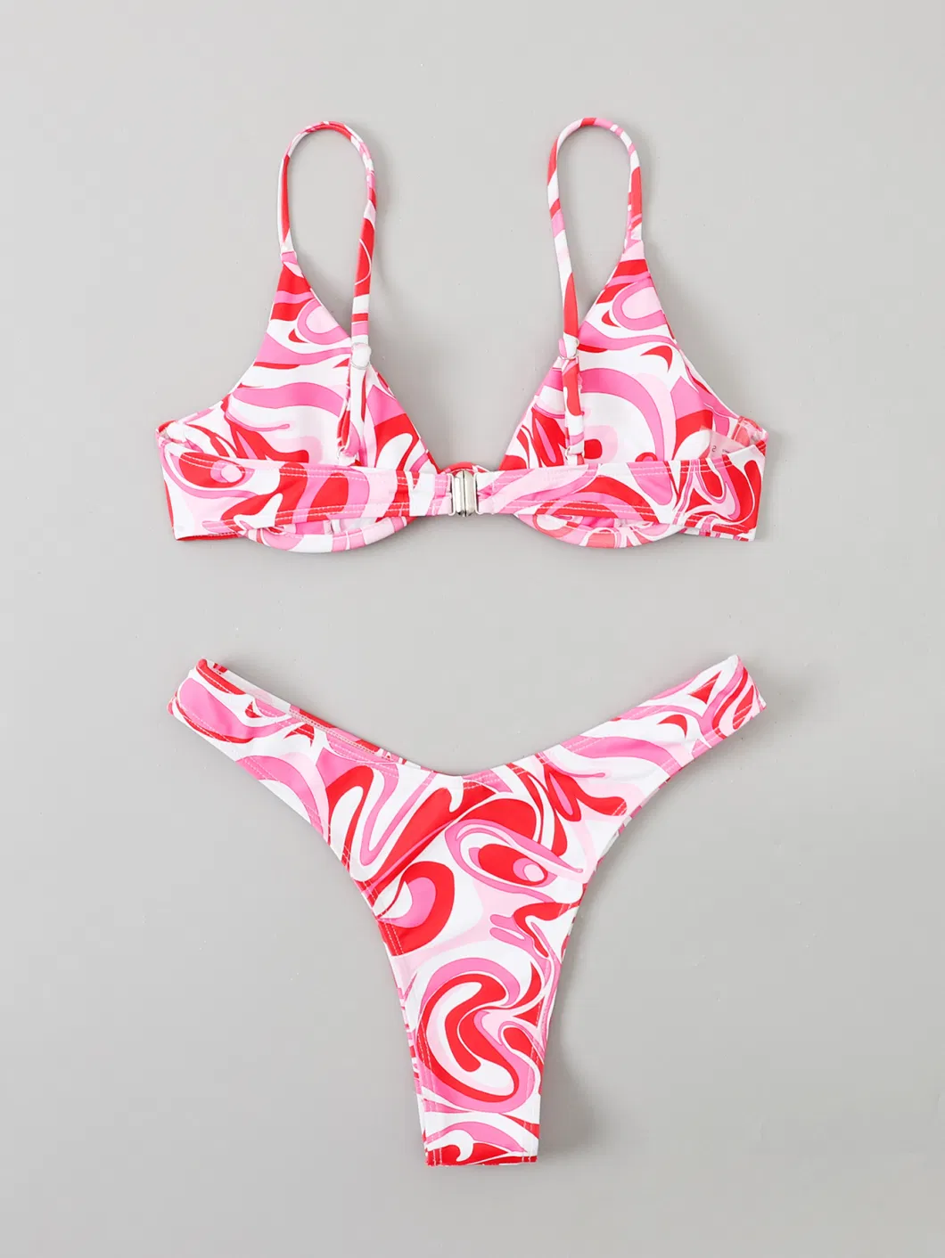 2024 Abstract Printing Wire Bra Women&prime;s Sexy 2 Pieces Bikini Sets Swimsuit