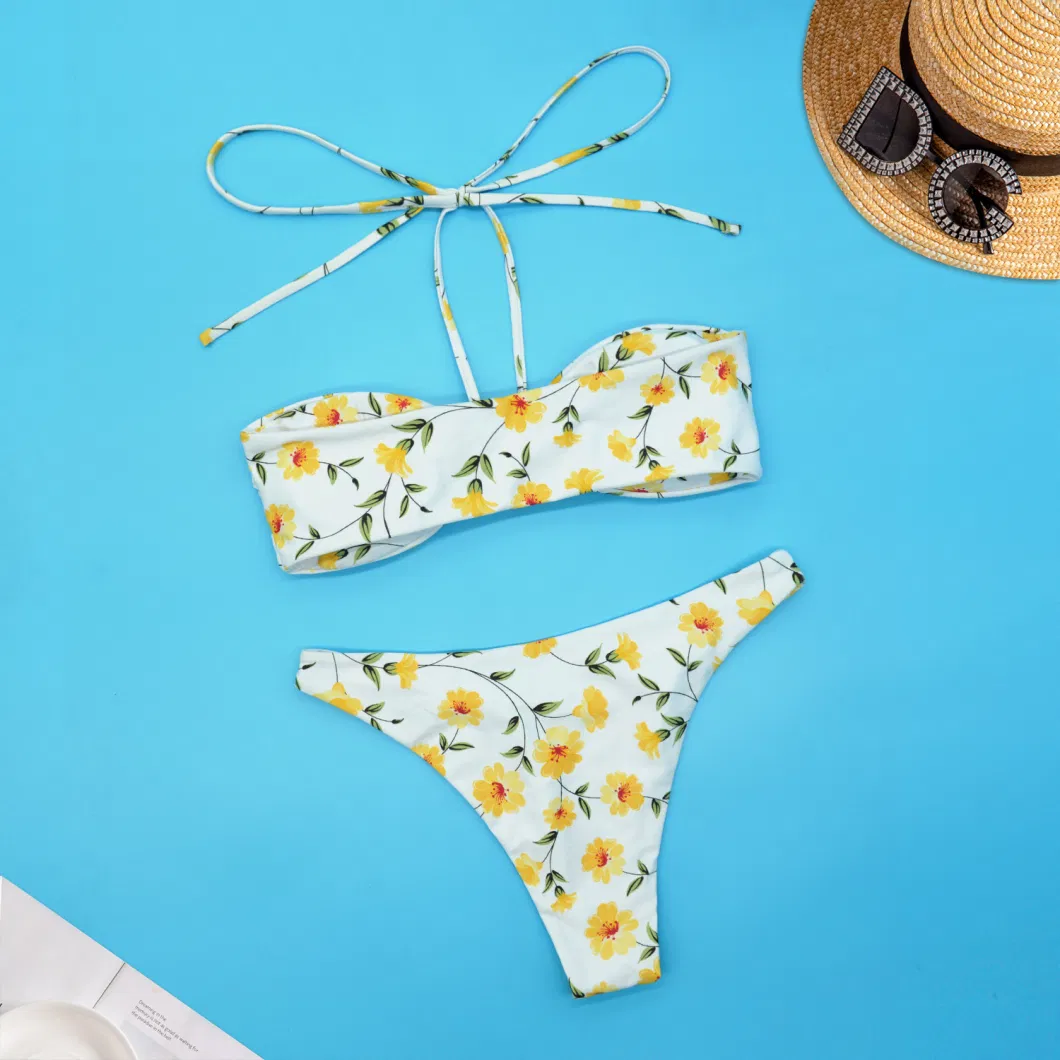 Women&prime;s Allover Print Halter Two Pieces Bikini Swimsuits