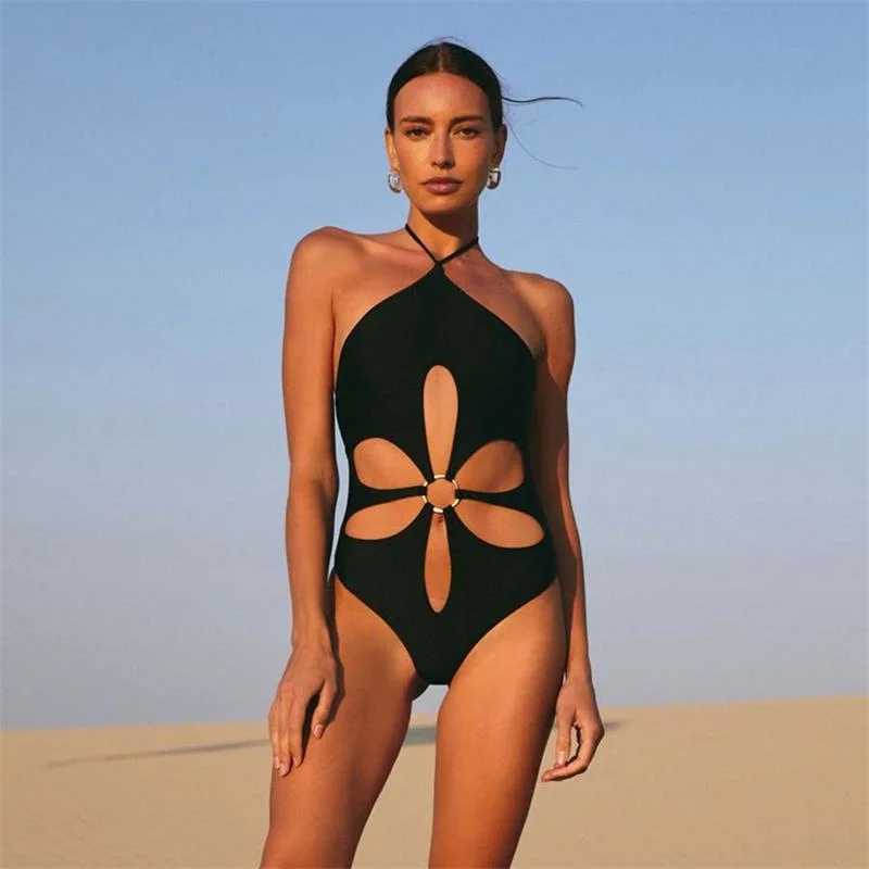 Fashion Sexy Hollow Hanging Neck Backless One-Piece Bikini