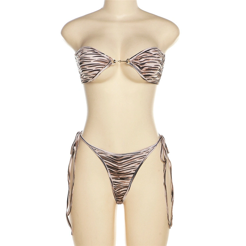 One-Line Shoulder Strap Briefs Bikini Set