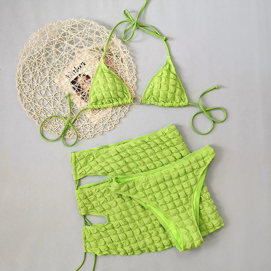 Three-Piece Bikini Bubble Cloth Swimsuit