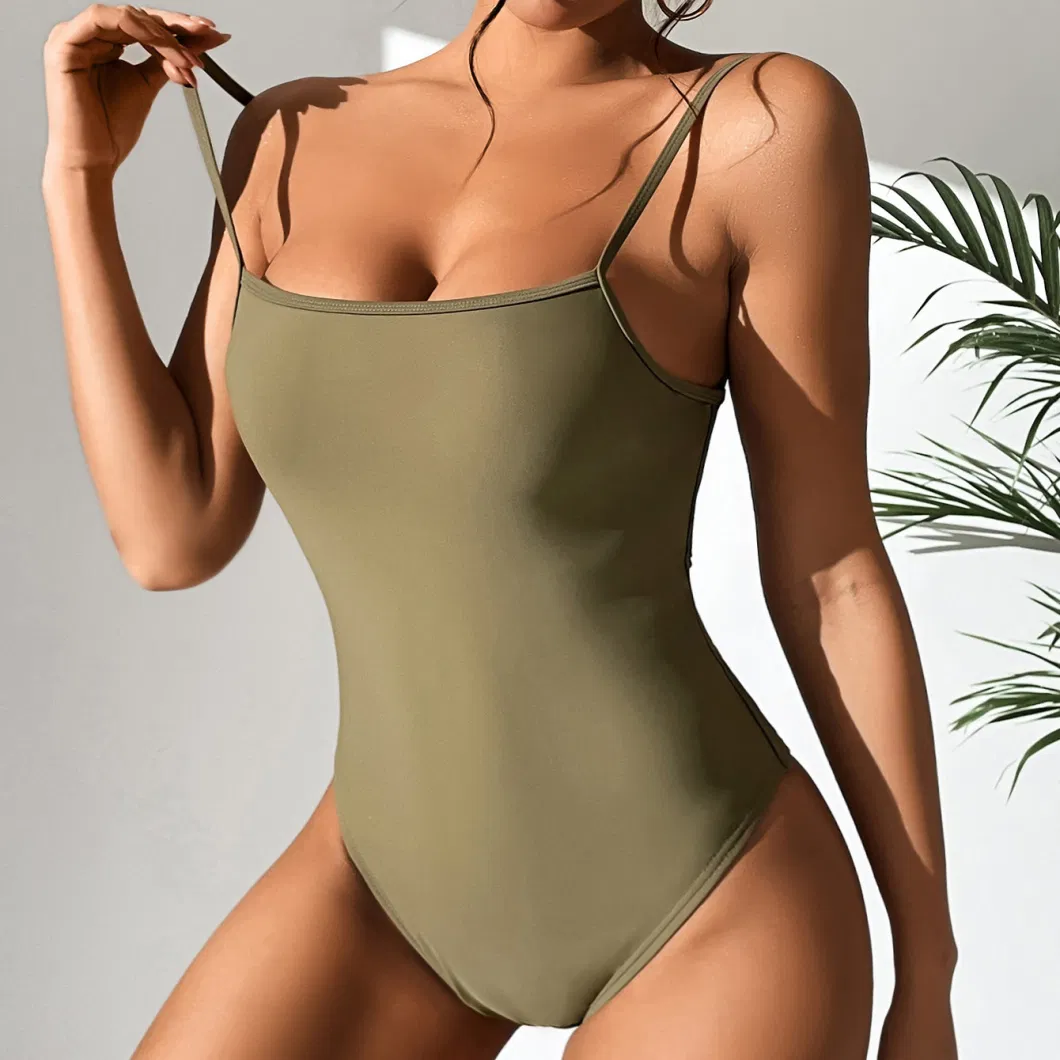 Solid Color Sexy Backless Lace-up One-Piece Swimsuit