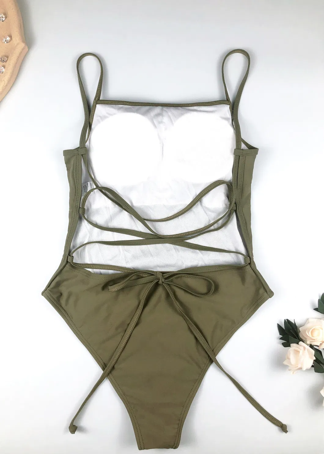 Solid Color Sexy Backless Lace-up One-Piece Swimsuit