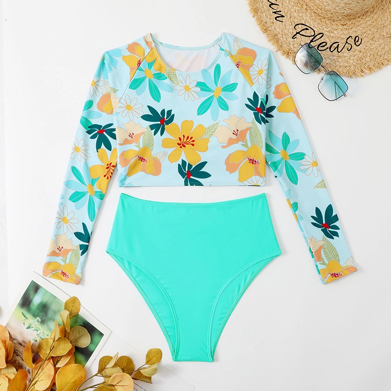 Printed Two-Piece Swimsuit Long-Sleeved Sunscreen Set