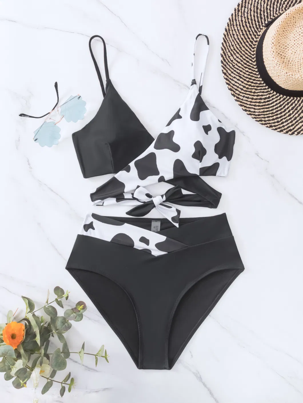 2023 New Bikini Print Lace-up High-Waisted Sexy Bikini Two-Piece Swimsuit