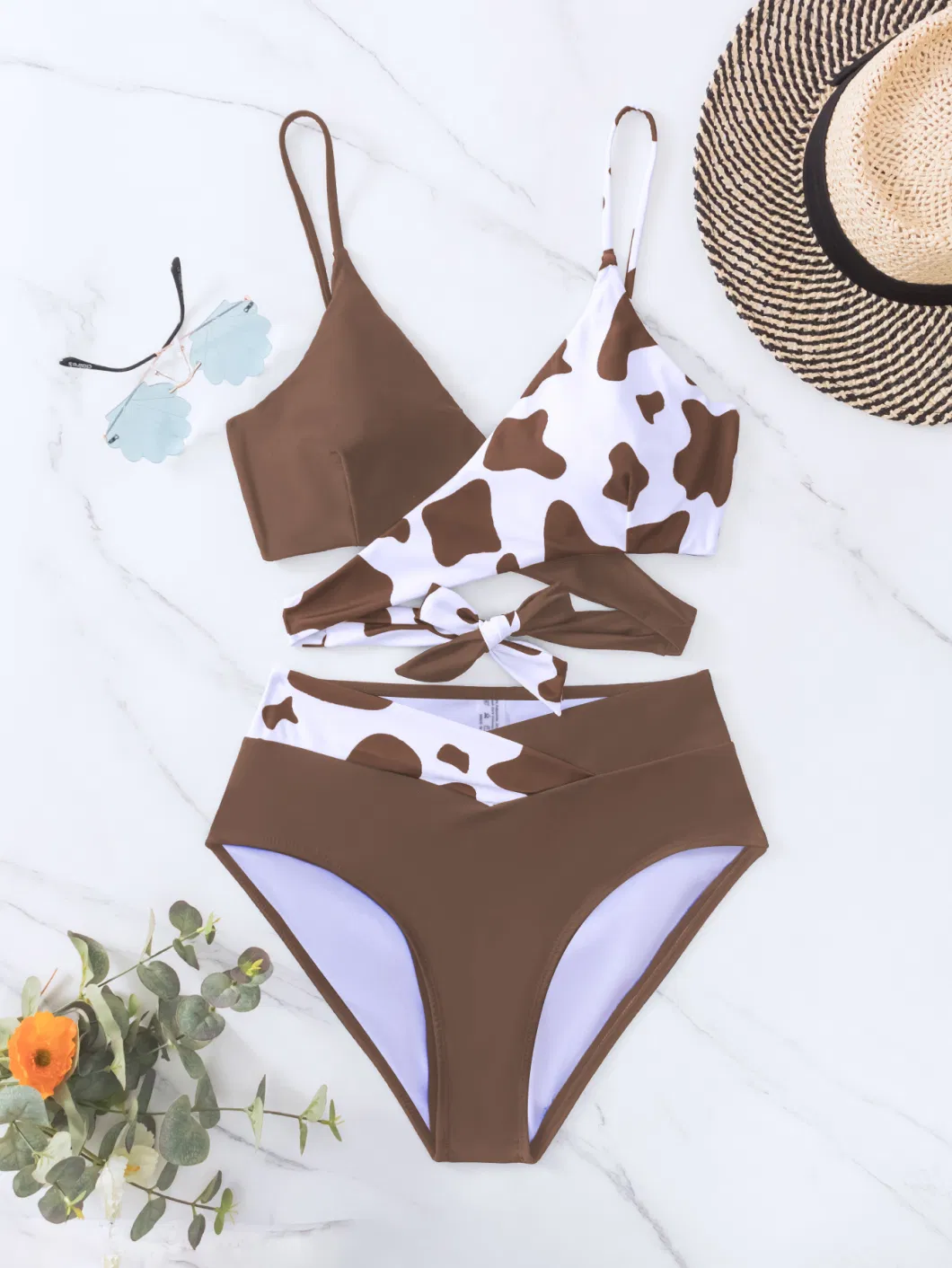 2023 New Bikini Print Lace-up High-Waisted Sexy Bikini Two-Piece Swimsuit