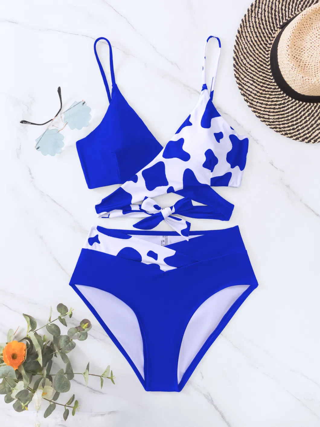 2023 New Bikini Print Lace-up High-Waisted Sexy Bikini Two-Piece Swimsuit