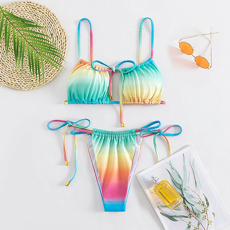 2023 Summer Two Piece Women&prime;s Swimsuit Gradient Color Adjustable Strap Bikini