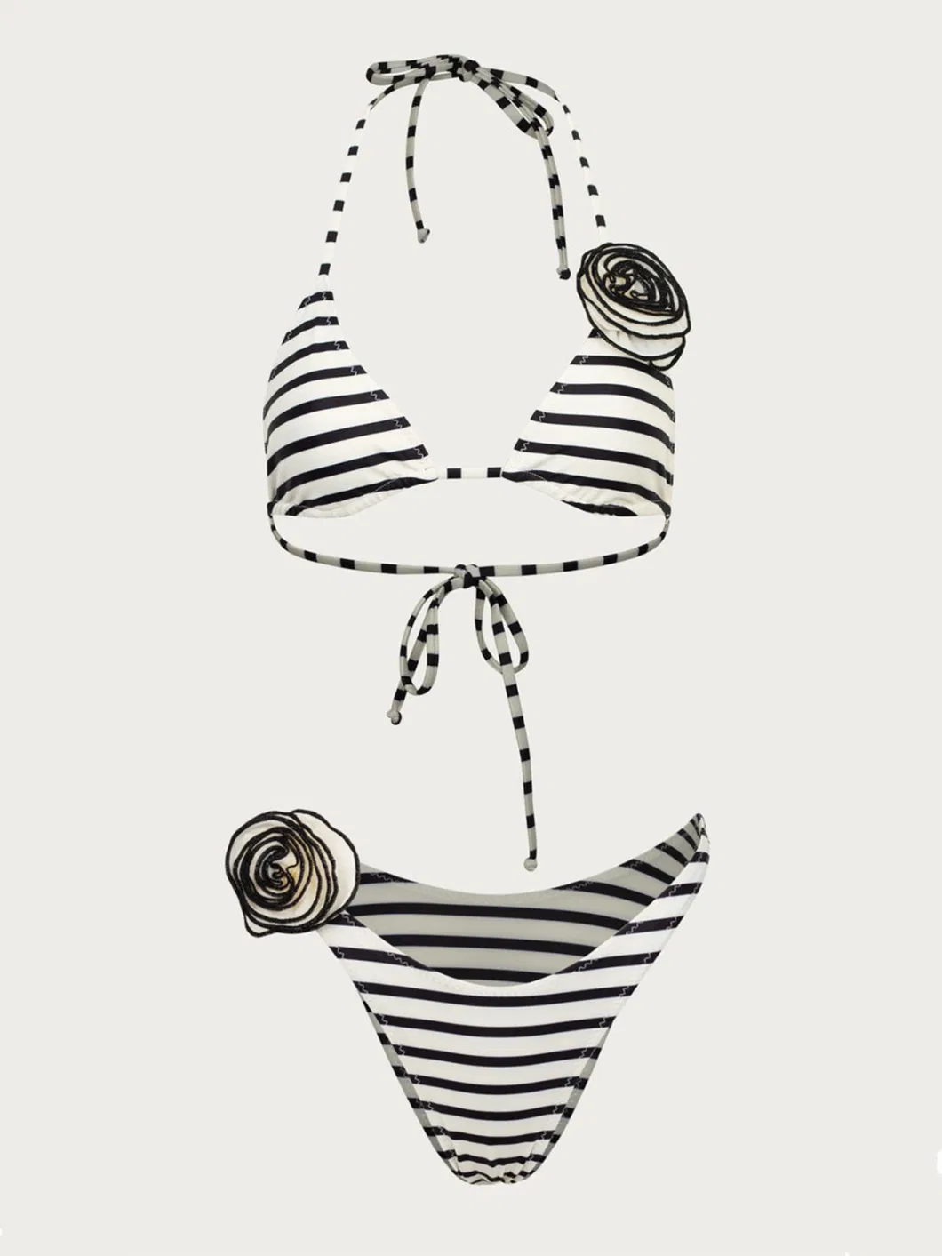 Sexy 3D Flower Striped Printing Three Point Tie Strap Women&prime;s Bikini