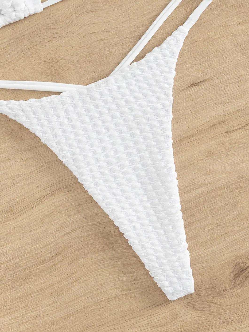 2024 New Sexy White Color Thong Bottom Special Fabric Micro Triangle Cup Women&prime;s Two Piece Bikini Swimsuit