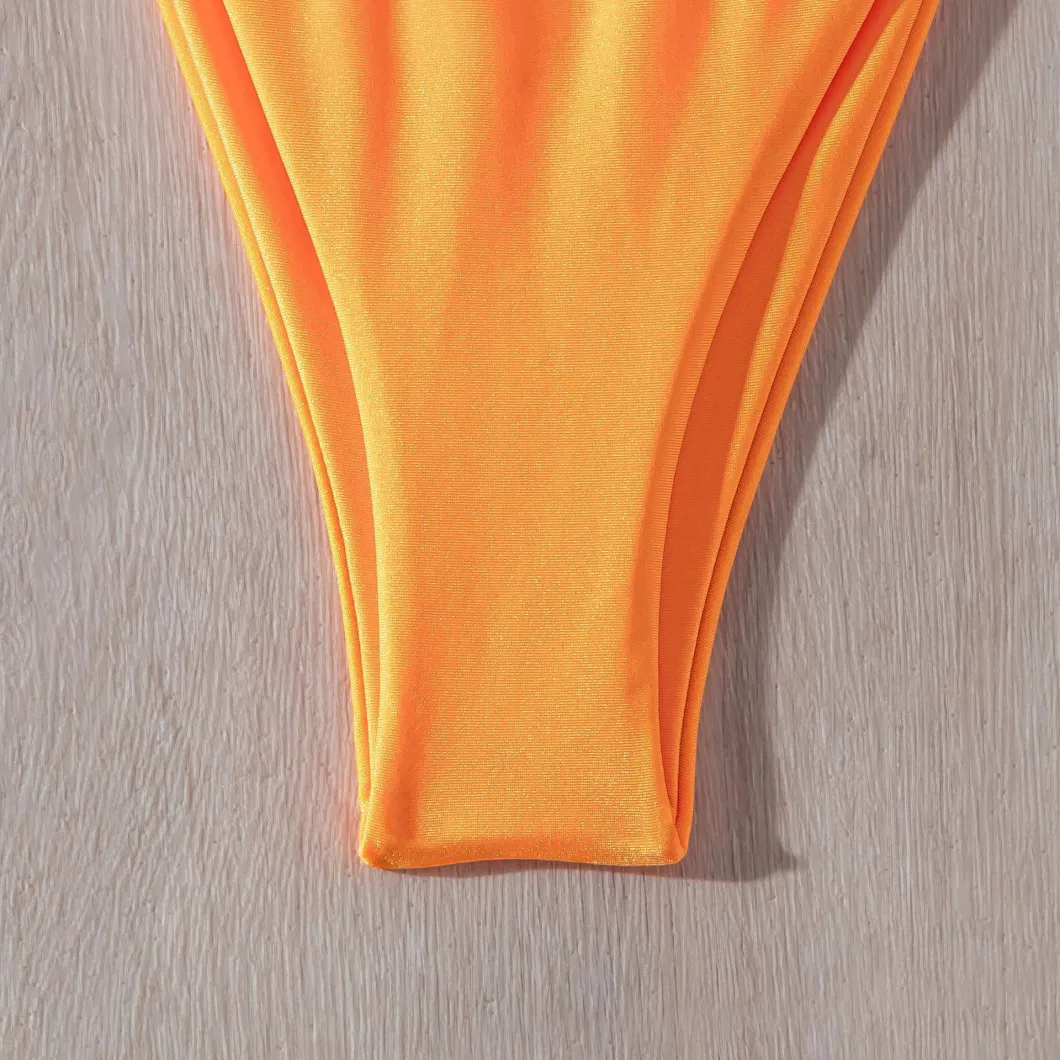 2024 New Bikini Sexy Solid Color Nylon Radiant Swimsuit Gathered V-Pleated Swimsuit