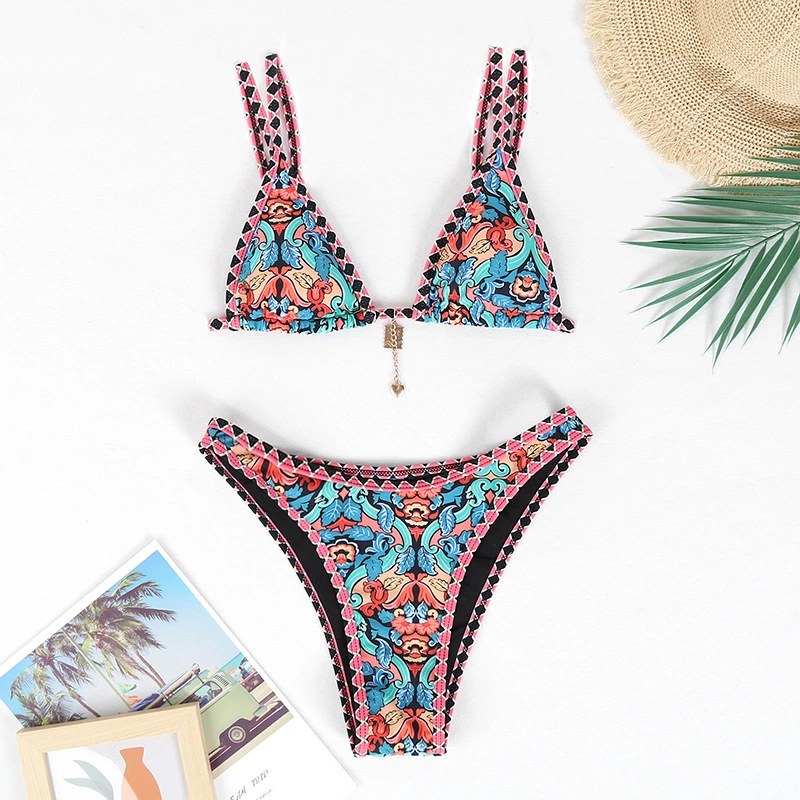 2024 New Style Purple Printing Special Binding with Accessories 2 PC Sexy Bikini Swimsuit