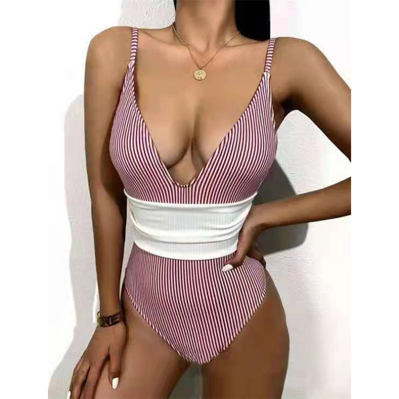 Sexy Striped One Piece Bikini Women&prime; S Push up Swimwear Swimsuit Beach Triangle Bathing Suit