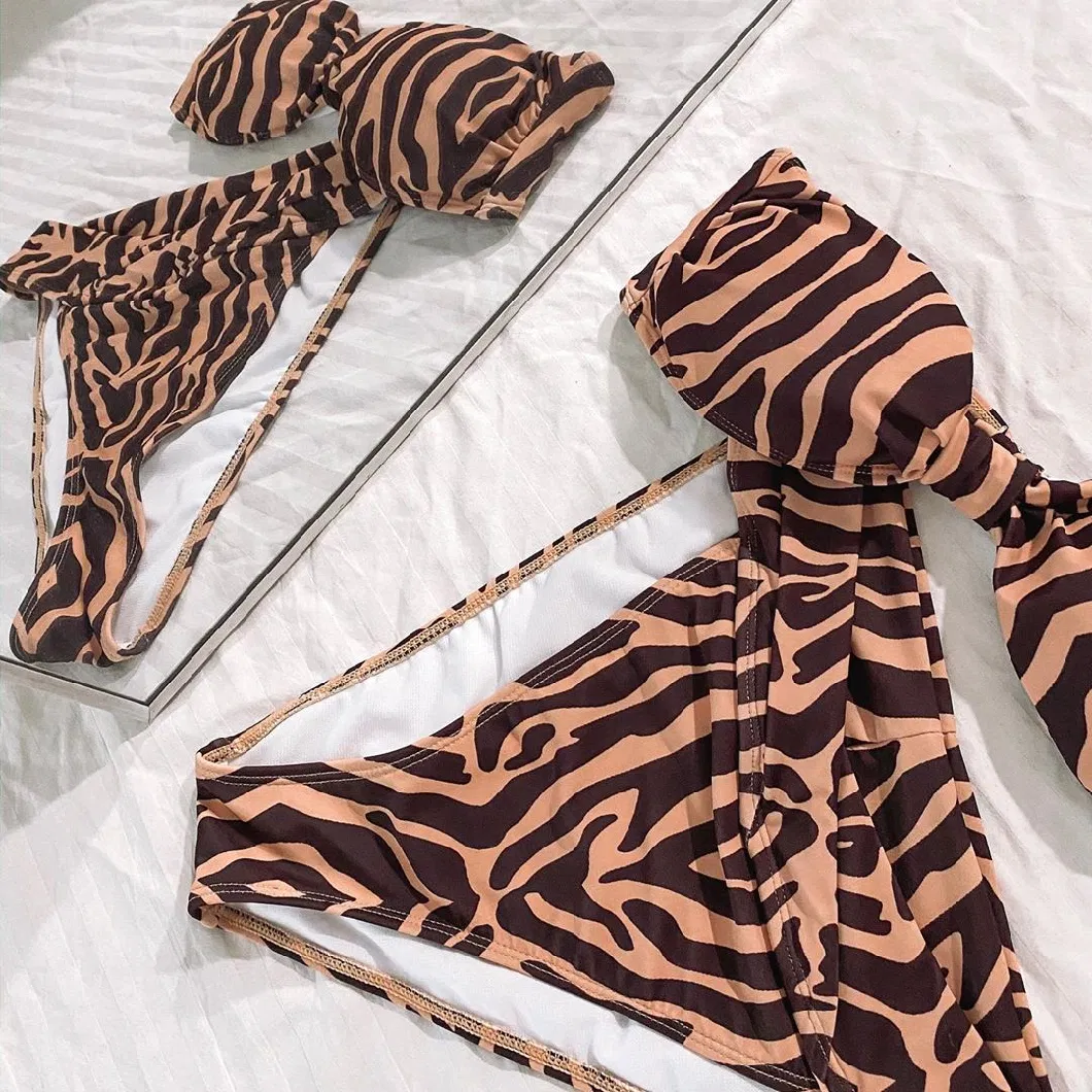 Sexy Leopard Printed Strapless Ladies Two Piece Swimsuit Bikini