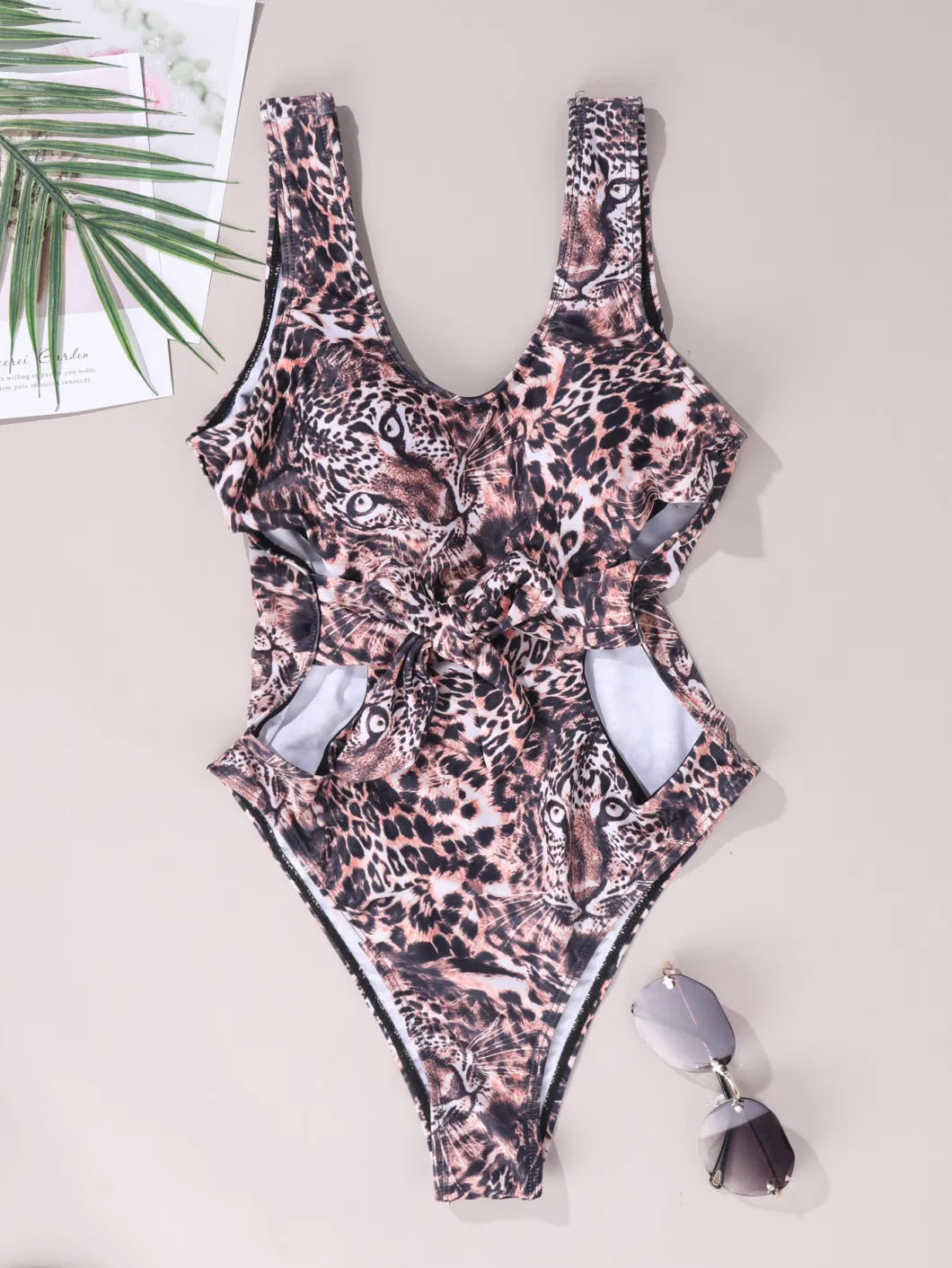 2024 Amazon Leopard Print Cut out Tie Front One Piece Bikini