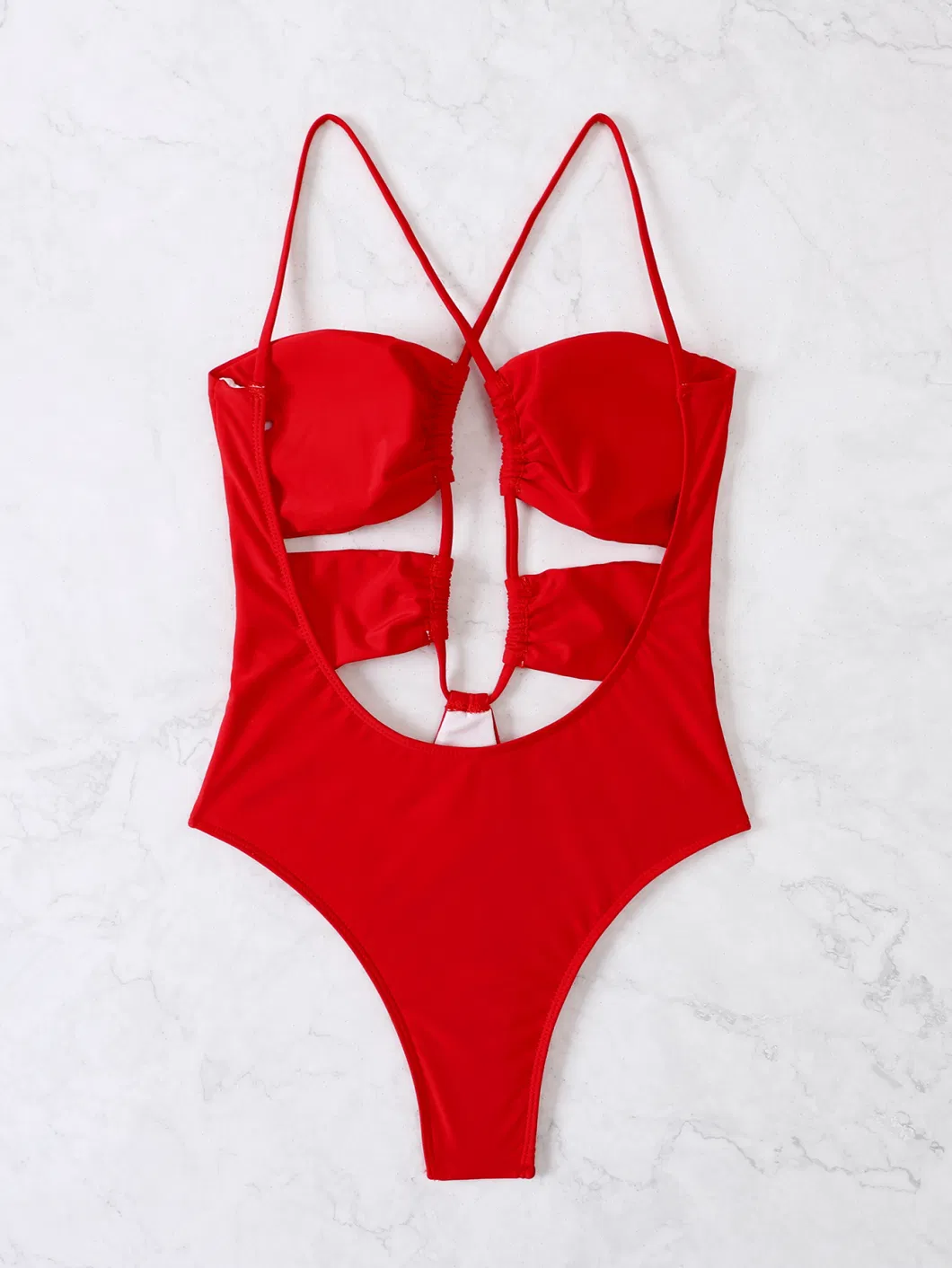 2022 Drawstring Backless Red 1 Piece Women Bikini Bathing Suits