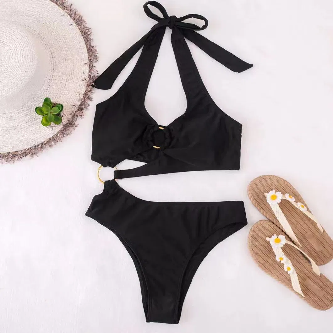 2022 O Ring Asymmetric Solid1 Piece Women Sexy Bikini Bathing Suits