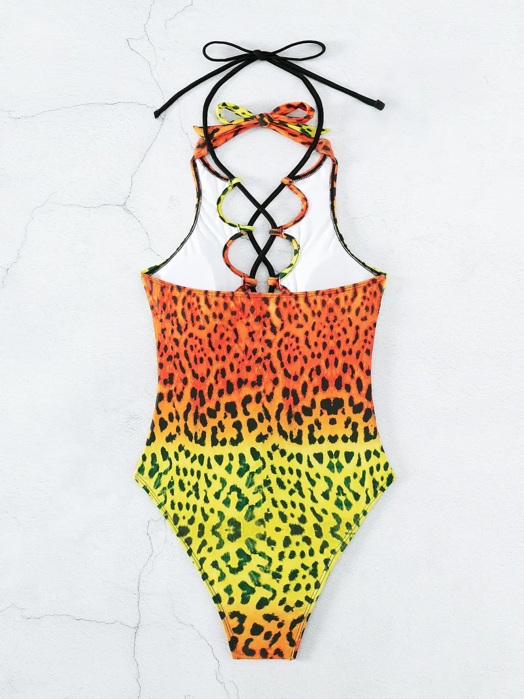 New Style Leopard Printing Bikini Sexy Lace-up Bikini Gradual Color One-Piece Women&prime;s Swimsuit