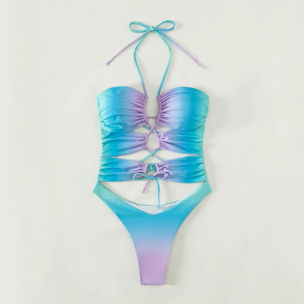 Hot Selling Gradient Bikini Set One-Piece Swimsuit Drawstring Hollowing Bikini