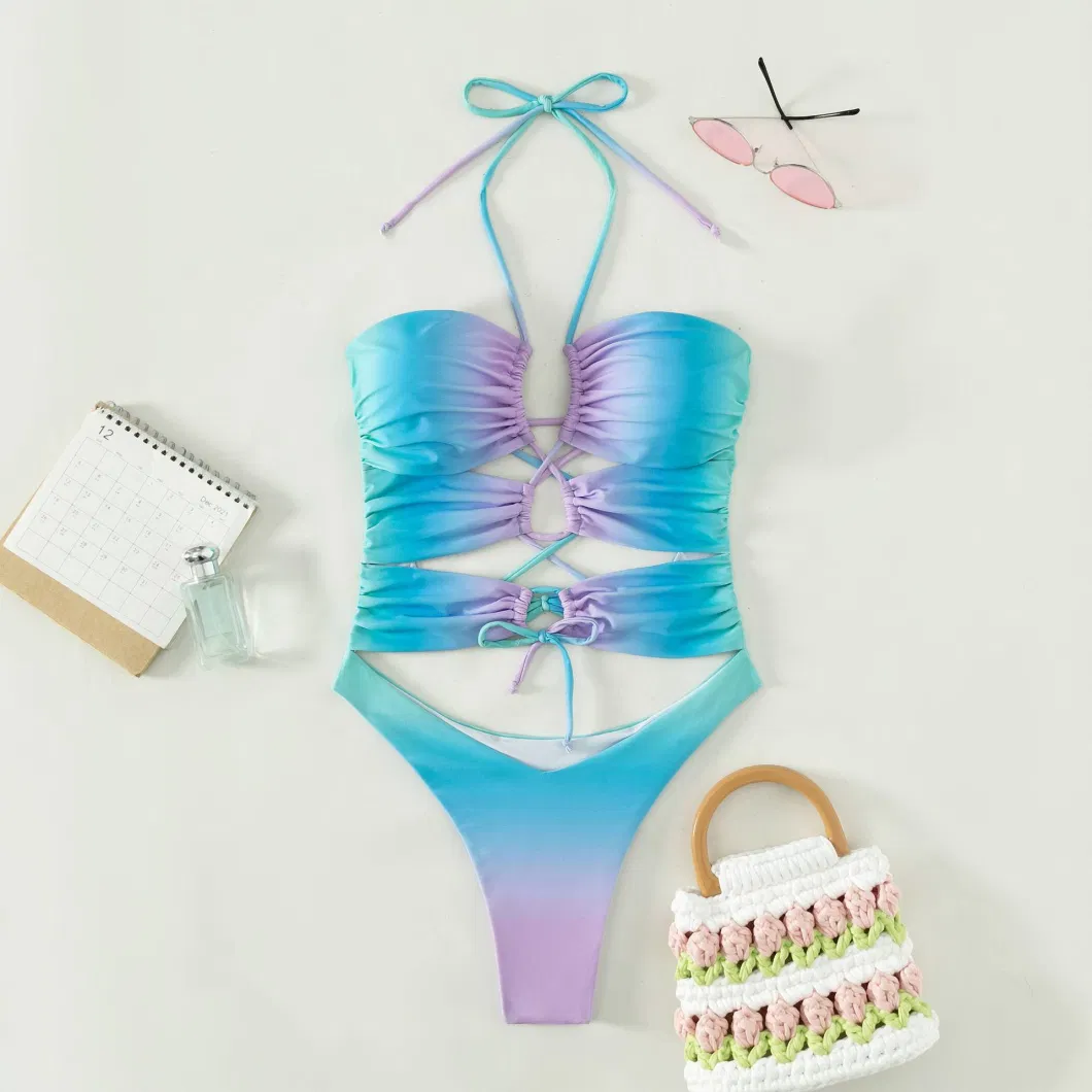 Hot Selling Gradient Bikini Set One-Piece Swimsuit Drawstring Hollowing Bikini