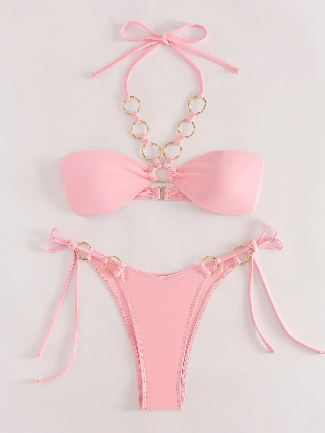 2023 Fashion Two-Piece Swimsuit with Metal Ring Strap Hollow Solid Color Bikini