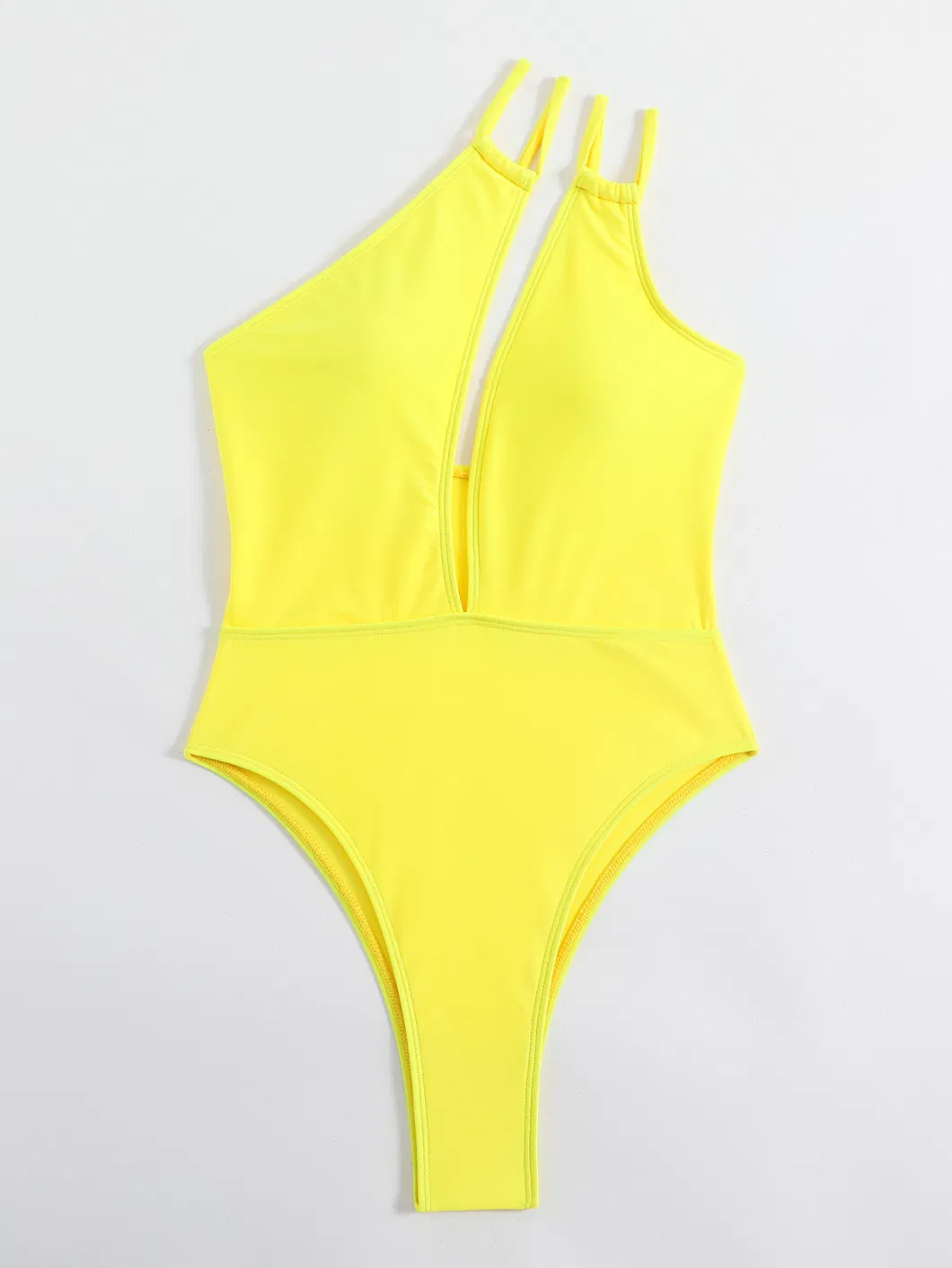 2023 Fashion One-Piece Women&prime;s Solid Color Swimsuit Cut out Rope One Shoulder Bikini