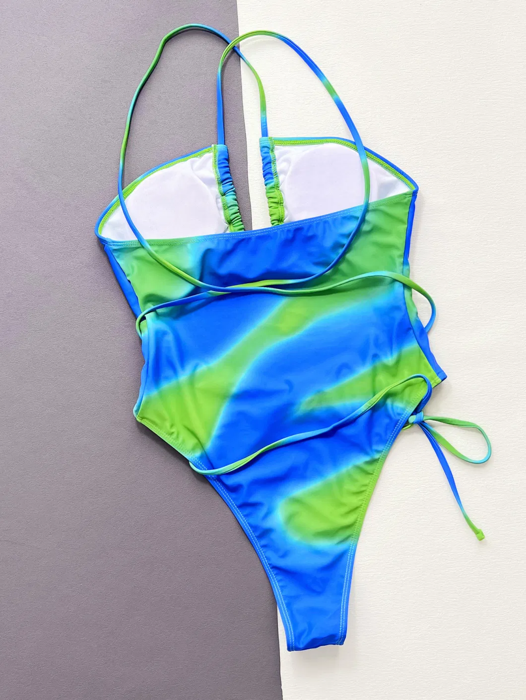 2024 Women&prime;s One-Piece Swimsuit with a Cut out Chest and Personalized One Piece Tie Dye Swimsuit Halter Bra Gradient Color